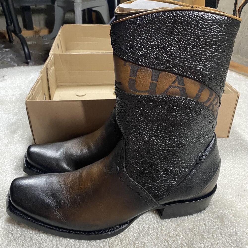 Cuadra Boots Mens 10 Black Leather Zip Western Viena Black Laser & Woven CU559